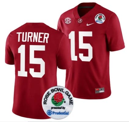 Dallas Turner Jersey #15 Alabama Crimson Tide Rose Bowl Game 2024 Patch College Football Playoff Crimson