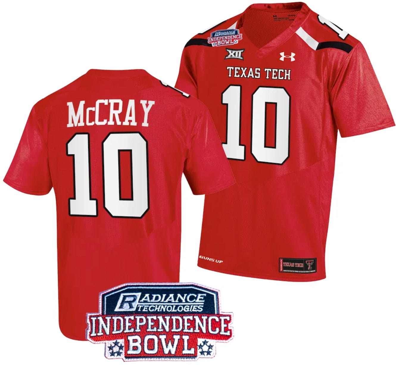 Drae McCray Jersey #10 Texas Tech Red Raiders Independence Bowl Patch Football 2023 Red 1 Drae McCray Jersey #10 Texas Tech Red Raiders Independence Bowl Patch Football 2023 Red