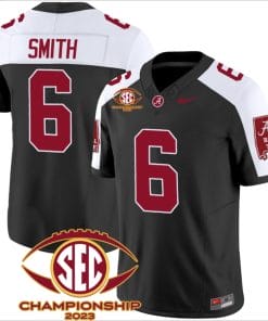 DeVonta Smith Jersey #6 Alabama Crimson SEC Championship 2023 Patch Vapor Limited Football Black Alternate