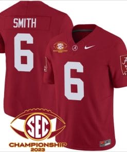 DeVonta Smith Jersey #6 Alabama Crimson SEC Championship 2023 Patch Vapor Limited Football Crimson