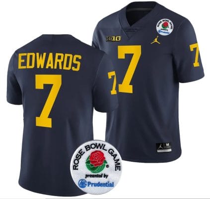 Donovan Edwards Jersey #7 Michigan Wolverines Rose Bowl 2024 Patch College Football Playoff Navy