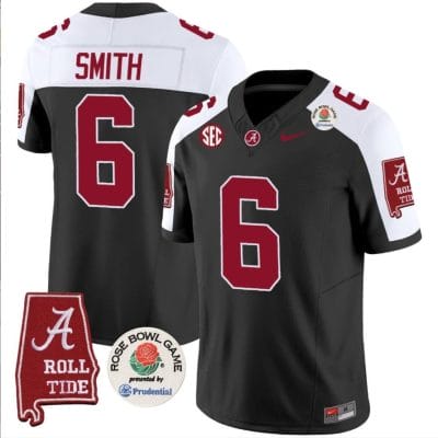 DeVonta Smith Jersey #6 Alabama Crimson Rose Bowl Patch Football Black Alternate 8 DeVonta Smith Jersey #6 Alabama Crimson Rose Bowl Patch Football Black Alternate