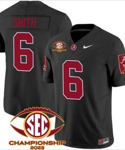 DeVonta Smith Jersey #6 Alabama Crimson SEC Championship 2023 Patch Vapor Limited Football Black