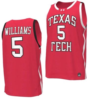 Darrion Williams Jersey #5 Texas Tech Red Raiders Basketball uniform Red