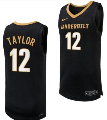 Evan Taylor Jersey #12 Vanderbilt Commodores Replica Basketball uniform Black