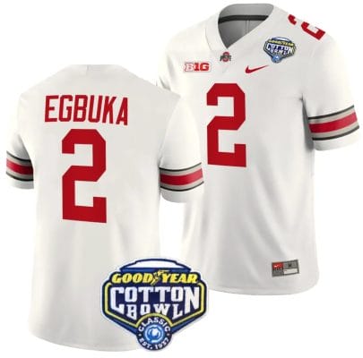 Emeka Egbuka Jersey #2 Ohio State Buckeyes Cotton Bowl Patch 2023 Football White 8 Emeka Egbuka Jersey #2 Ohio State Buckeyes Cotton Bowl Patch 2023 Football White
