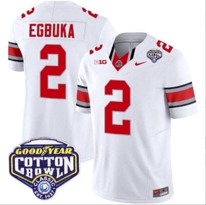 Emeka Egbuka Jersey #2 Ohio State Buckeyes Cotton Bowl Patch Vapor Football White 8 Emeka Egbuka Jersey #2 Ohio State Buckeyes Cotton Bowl Patch Vapor Football White
