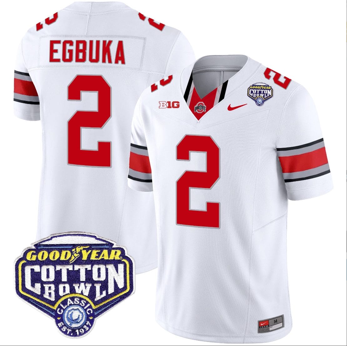 Emeka Egbuka Jersey #2 Ohio State Buckeyes Cotton Bowl Patch Vapor Football White 1 Emeka Egbuka Jersey #2 Ohio State Buckeyes Cotton Bowl Patch Vapor Football White