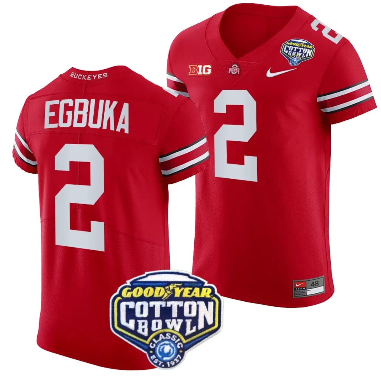 Emeka Egbuka Jersey #2 Ohio State Buckeyes Cotton Bowl Patch 2023 Football Scarlet 1 Emeka Egbuka Jersey #2 Ohio State Buckeyes Cotton Bowl Patch 2023 Football Scarlet