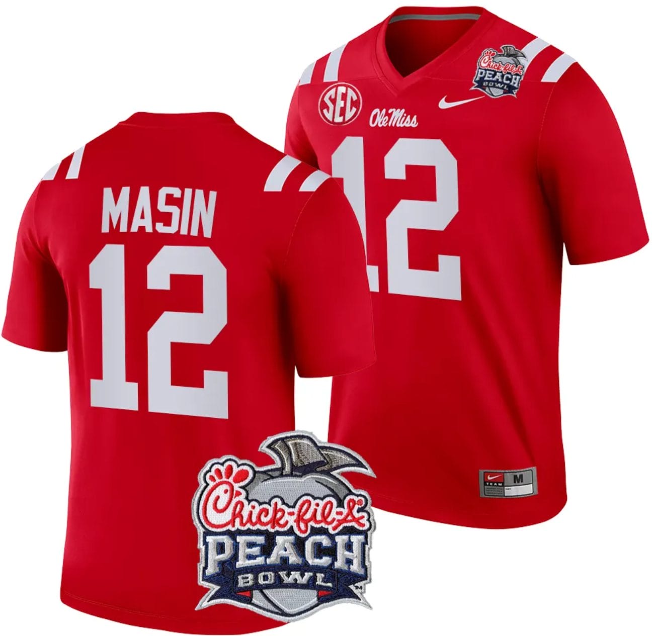 Fraser Masin Jersey #12 Ole Miss Rebels Peach Bowl Patch 2024 College Football Red 1 Fraser Masin Jersey #12 Ole Miss Rebels Peach Bowl Patch 2024 College Football Red