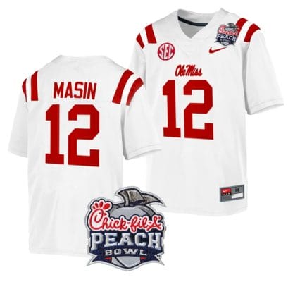 Fraser Masin Jersey #12 Ole Miss Rebels Peach Bowl Patch 2024 College Football White 8 Fraser Masin Jersey #12 Ole Miss Rebels Peach Bowl Patch 2024 College Football White