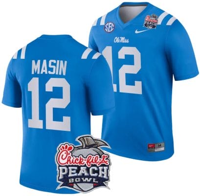 Fraser Masin Jersey #12 Ole Miss Rebels Peach Bowl Patch 2024 College Football Blue 8 Fraser Masin Jersey #12 Ole Miss Rebels Peach Bowl Patch 2024 College Football Blue