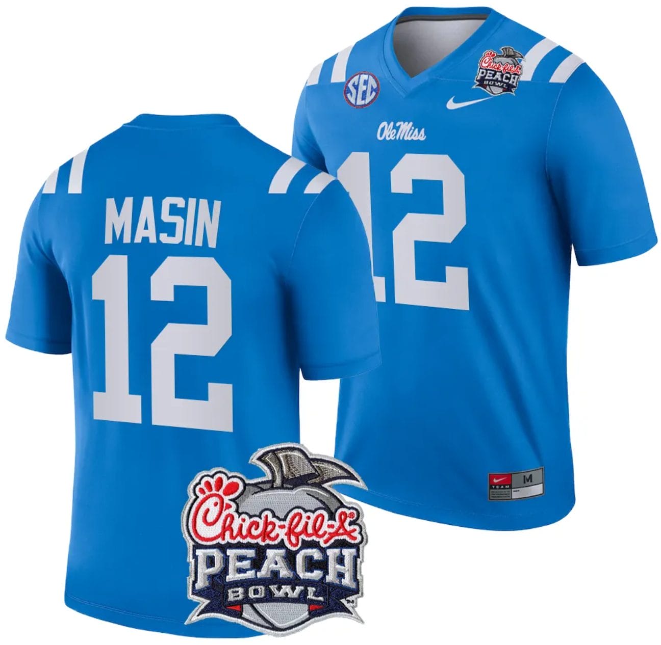 Fraser Masin Jersey #12 Ole Miss Rebels Peach Bowl Patch 2024 College Football Blue 1 Fraser Masin Jersey #12 Ole Miss Rebels Peach Bowl Patch 2024 College Football Blue