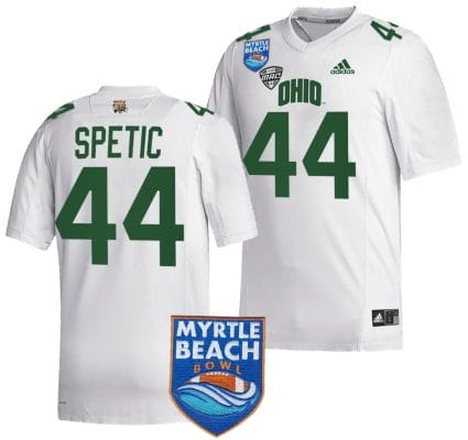 Gianni Spetic Jersey #44 Ohio Bobcats 2023 Myrtle Beach Bowl Patch MVP Football White