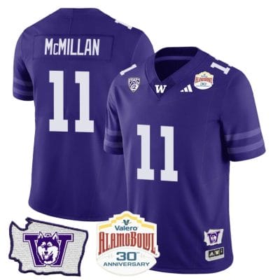 Jalen McMillan Jersey #11 Washington Huskies Alamo Bowl Patch Football Purple