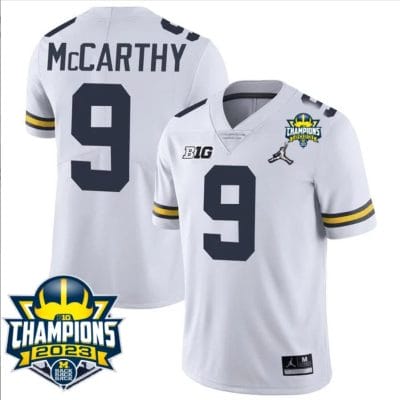JJ McCarthy Jersey #9 Michigan Wolverines 2023 Big Ten Back to Back Champions Patch Stitched White 8 JJ McCarthy Jersey #9 Michigan Wolverines 2023 Big Ten Back to Back Champions Patch Stitched White