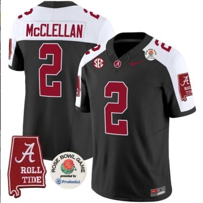 Jase McClellan Jersey #2 Alabama Crimson Rose Bowl Patch Football Black Alternate