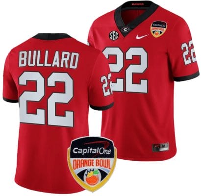 Javon Bullard Jersey #22 Georgia Bulldogs Orange Bowl Patch 2023 College Football Red 8 Javon Bullard Jersey #22 Georgia Bulldogs Orange Bowl Patch 2023 College Football Red