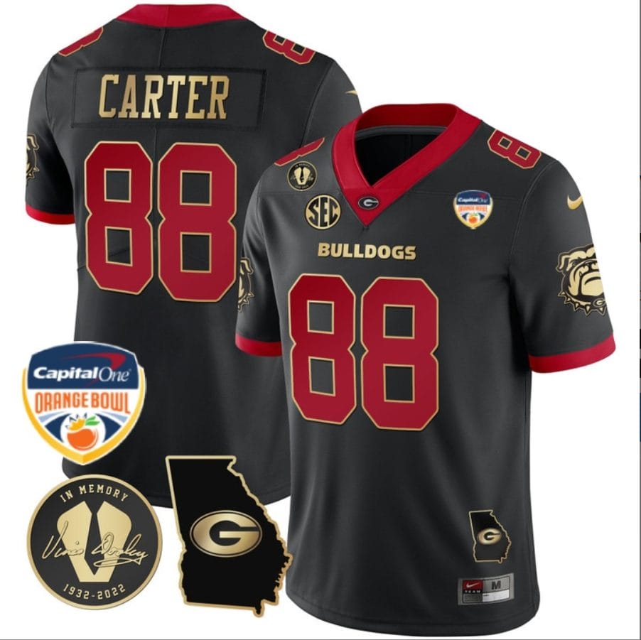 Jalen Carter Jersey #88 Georgia Bulldogs Vapor Limited Orange Bowl Patch Black Gold Trim 1 Jalen Carter Jersey #88 Georgia Bulldogs Vapor Limited Orange Bowl Patch Black Gold Trim