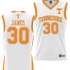 Josiah Jordan James Jersey #30 Tennessee Volunteers NIL College Basketball Lightweight White