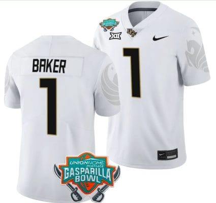 Javon Baker Jersey #1 UCF Knights 2023 Gasparilla Bowl Patch Football White 8 Javon Baker Jersey #1 UCF Knights 2023 Gasparilla Bowl Patch Football White