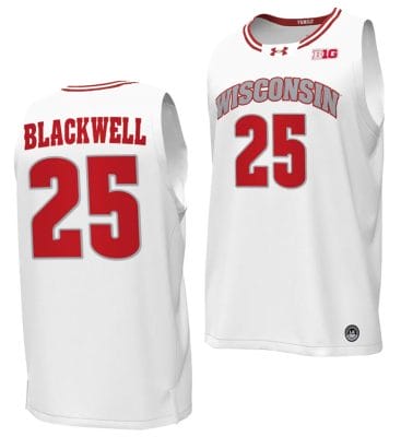 John Blackwell Jersey #25 Wisconsin Badgers By the Players Basketball 2023-24 White 6 John Blackwell Jersey #25 Wisconsin Badgers By the Players Basketball 2023-24 White