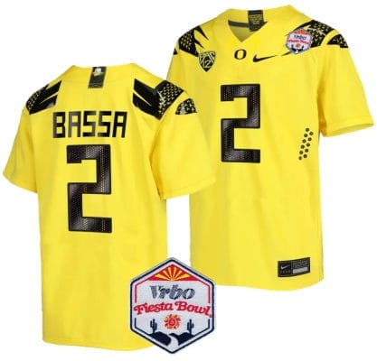 Jeffrey Bassa Jersey #2 Oregon Ducks Fiesta Bowl Patch 2024 Football Yellow