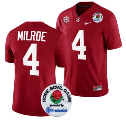 Jalen Milroe Jersey #4 Alabama Crimson Tide Rose Bowl Game 2024 Patch College Football Playoff Crimson