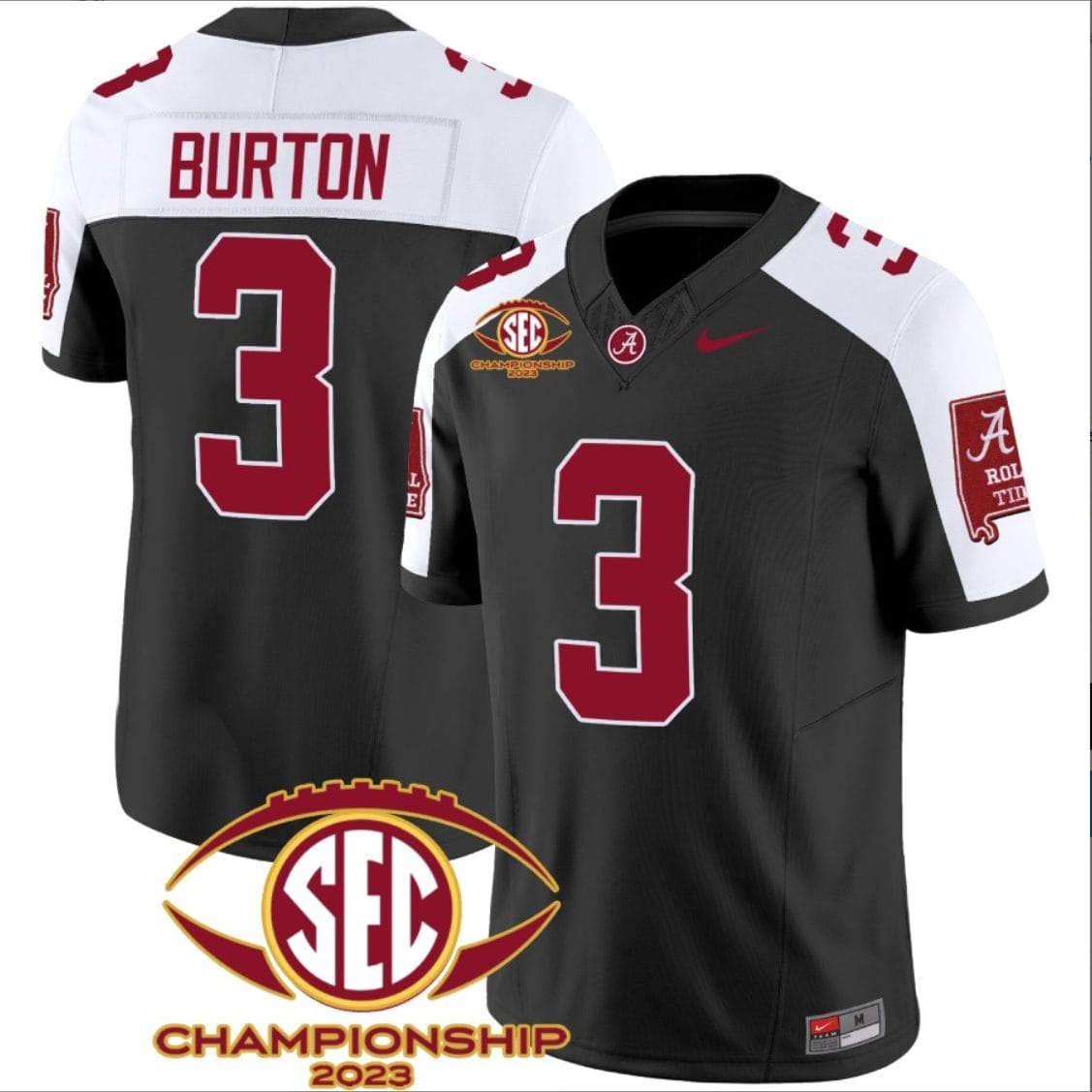 Jermaine Burton Jersey #3 Alabama Crimson SEC Championship 2023 Patch Vapor Limited Football Black Alternate 1 Jermaine Burton Jersey #3 Alabama Crimson SEC Championship 2023 Patch Vapor Limited Football Black Alternate
