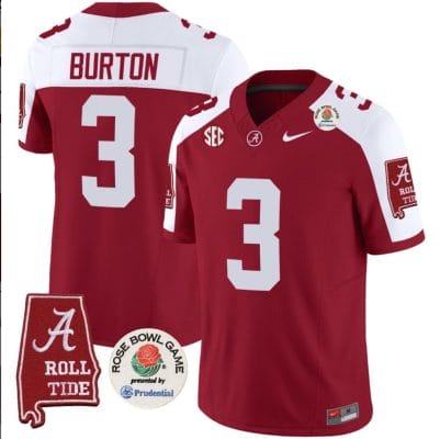 Jermaine Burton Jersey #3 Alabama Crimson Rose Bowl Patch Football Crimson Alternate 8 Jermaine Burton Jersey #3 Alabama Crimson Rose Bowl Patch Football Crimson Alternate
