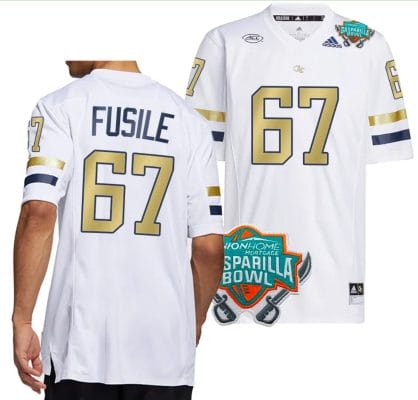 Joe Fusile Jersey #67 Georgia Tech Yellow Jackets 2023 Gasparilla Bowl Patch Football White 8 Joe Fusile Jersey #67 Georgia Tech Yellow Jackets 2023 Gasparilla Bowl Patch Football White