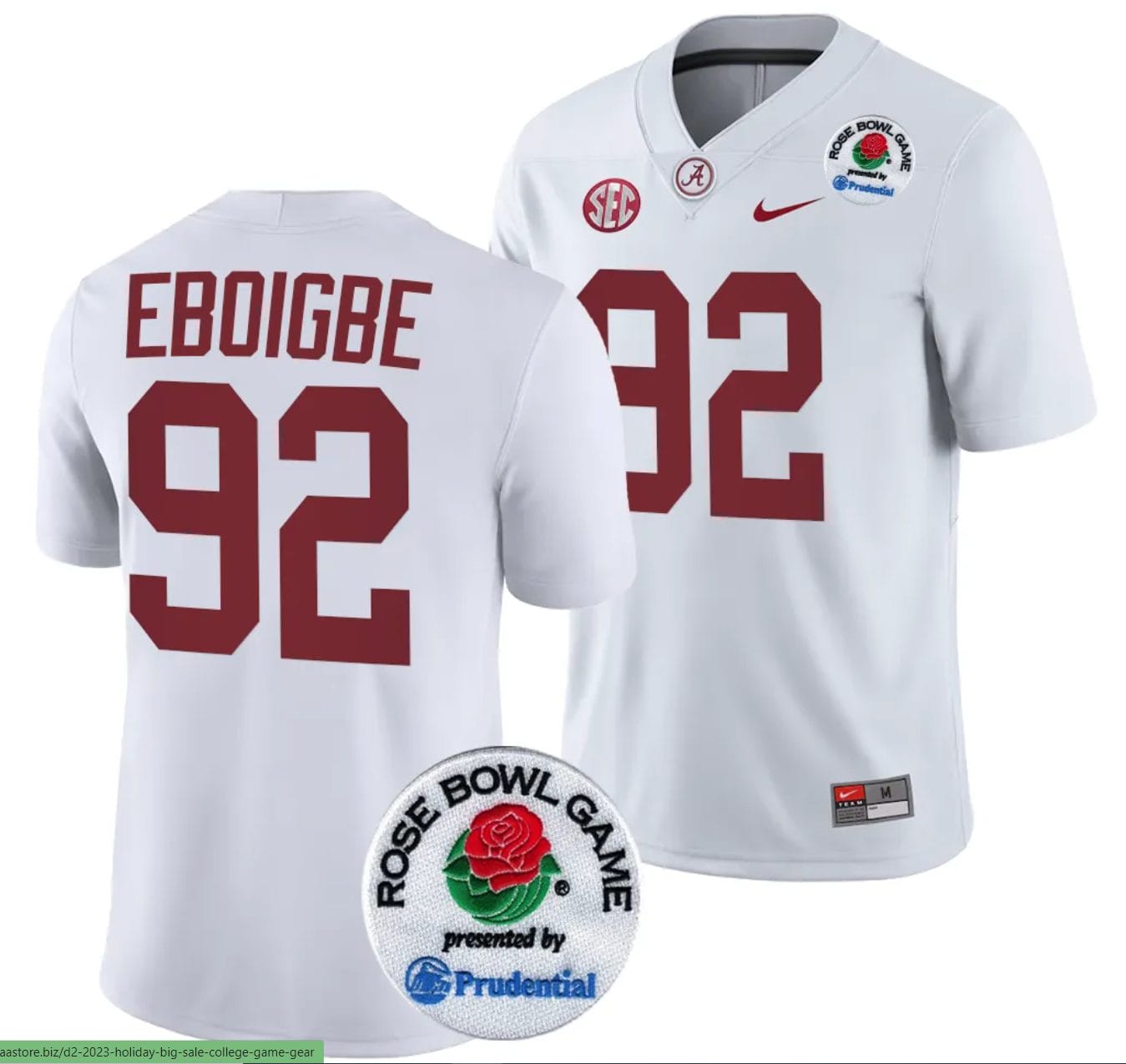Justin Eboigbe Jersey #92 Alabama Crimson Tide Rose Bowl Game 2024 Patch College Football Playoff White 1 Justin Eboigbe Jersey #92 Alabama Crimson Tide Rose Bowl Game 2024 Patch College Football Playoff White