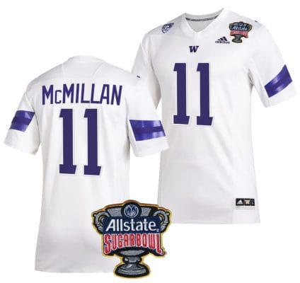 Jalen McMillan Jersey #11 Washington Huskies Allstate Sugar Bowl Patch 2024 College Football White