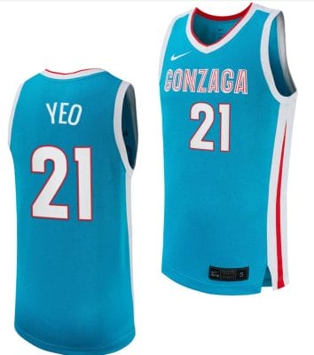 Jun Seok Yeo Jersey #21 Gonzaga Bulldogs College Basketball uniform 2023-24 Turquoise