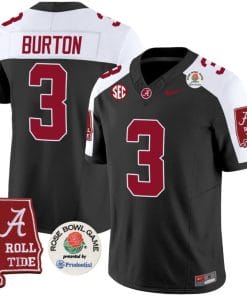 Jermaine Burton Jersey #3 Alabama Crimson Rose Bowl Patch Football Black Alternate