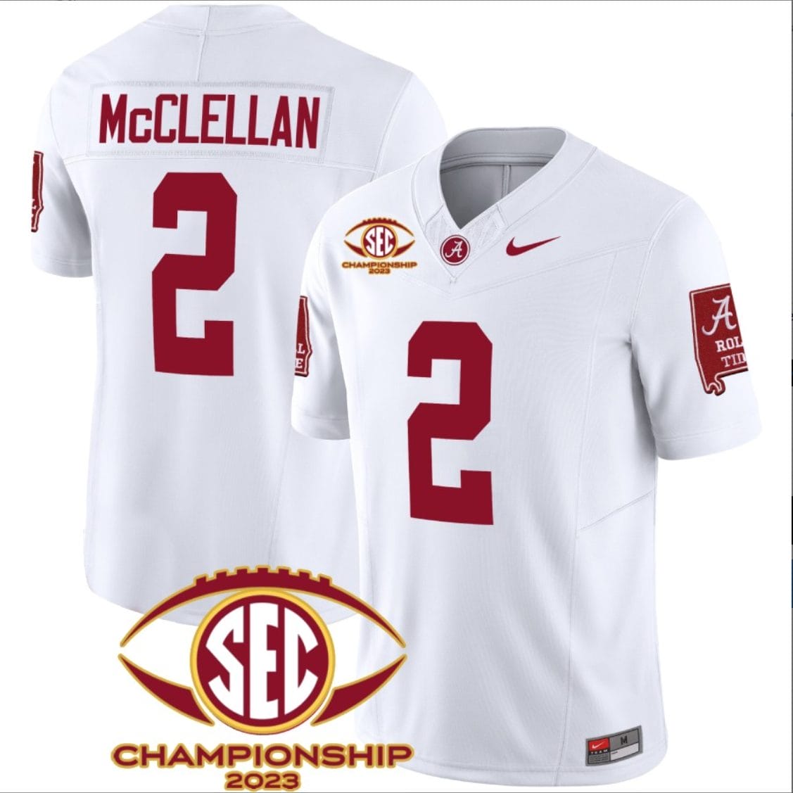 Jase McClellan Jersey #2 Alabama Crimson SEC Championship 2023 Patch Vapor Limited Football White 1 Jase McClellan Jersey #2 Alabama Crimson SEC Championship 2023 Patch Vapor Limited Football White