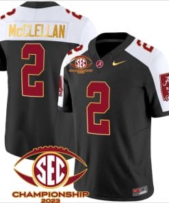 Jase McClellan Jersey #2 Alabama Crimson SEC Championship 2023 Patch Vapor Gold Football Black Alternate