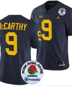 JJ McCarthy Jersey #9 Michigan Wolverines Rose Bowl Game 2024 Patch College Football Playoff Navy