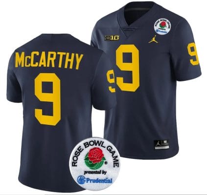 JJ McCarthy Jersey #9 Michigan Wolverines Rose Bowl Game 2024 Patch College Football Playoff Navy