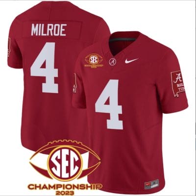 Jalen Milroe Jersey #4 Alabama Crimson SEC Championship 2023 Patch Vapor Limited Football Crimson