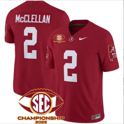 Jase McClellan Jersey #2 Alabama Crimson SEC Championship 2023 Patch Vapor Limited Football Crimson 8 Jase McClellan Jersey #2 Alabama Crimson SEC Championship 2023 Patch Vapor Limited Football Crimson