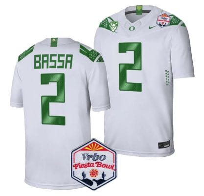 Jeffrey Bassa Jersey #2 Oregon Ducks Fiesta Bowl Patch 2024 Football White