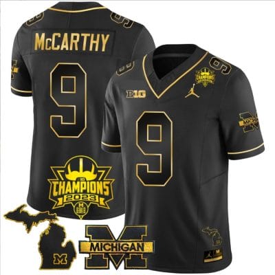 JJ McCarthy Jersey #9 Michigan Wolverines 2023 Big Ten Champions Patch Stitched Black Gold 8 JJ McCarthy Jersey #9 Michigan Wolverines 2023 Big Ten Champions Patch Stitched Black Gold