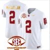 Jase McClellan Jersey #2 Alabama Crimson SEC Championship 2023 Patch Vapor Gold Football White