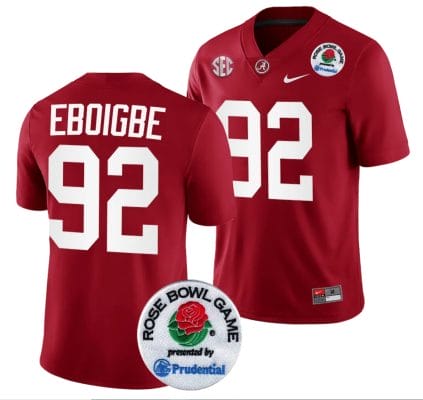 Justin Eboigbe Jersey #92 Alabama Crimson Tide Rose Bowl Game 2024 Patch College Football Playoff Crimson