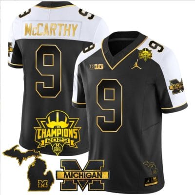 JJ McCarthy Jersey #9 Michigan Wolverines 2023 Big Ten Champions Patch Stitched Gold Alternate