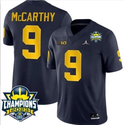 JJ McCarthy Jersey #9 Michigan Wolverines 2023 Big Ten Back to Back Champions Patch Stitched Navy