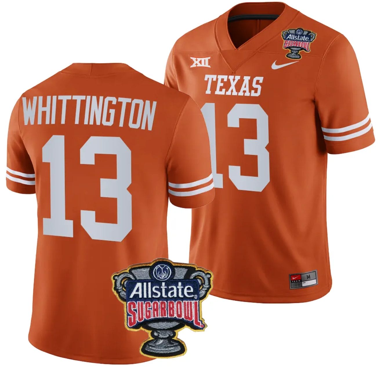 Jordan Whittington Jersey #13 Texas Longhorns Allstate Sugar Bowl Patch 2024 College Football Orange 1 Jordan Whittington Jersey #13 Texas Longhorns Allstate Sugar Bowl Patch 2024 College Football Orange