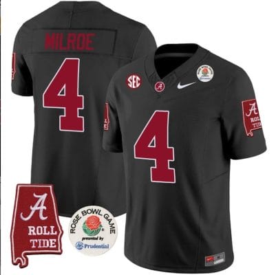 Jalen Milroe Jersey #4 Alabama Crimson Rose Bowl Patch Football Black