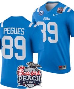 JJ Pegues Jersey #89 Ole Miss Rebels Peach Bowl Patch 2024 College Football Blue